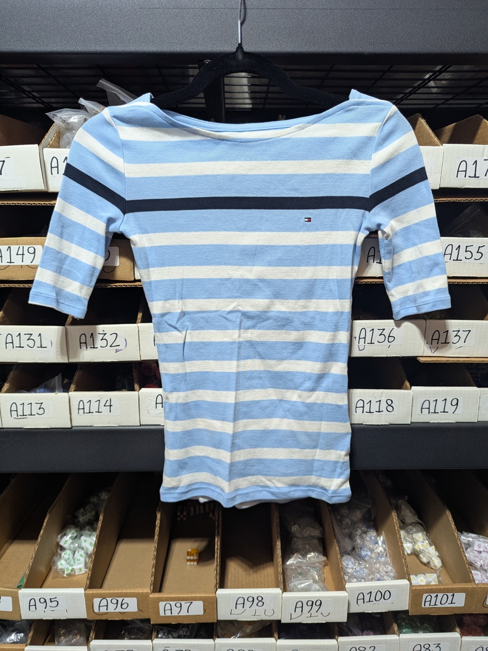 Tommy Hilfiger Blue, White & Navy Striped Boatneck Tee XXS